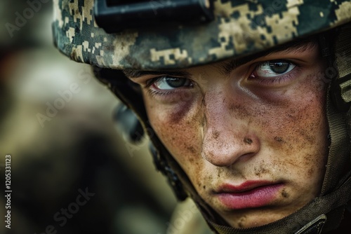 A close-up shot of a person wearing a helmet photo