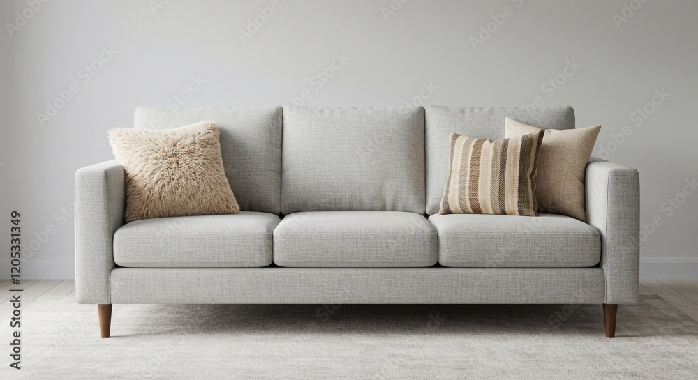 Naklejka premium Grey sofa with stylish cushions in modern living room interior 