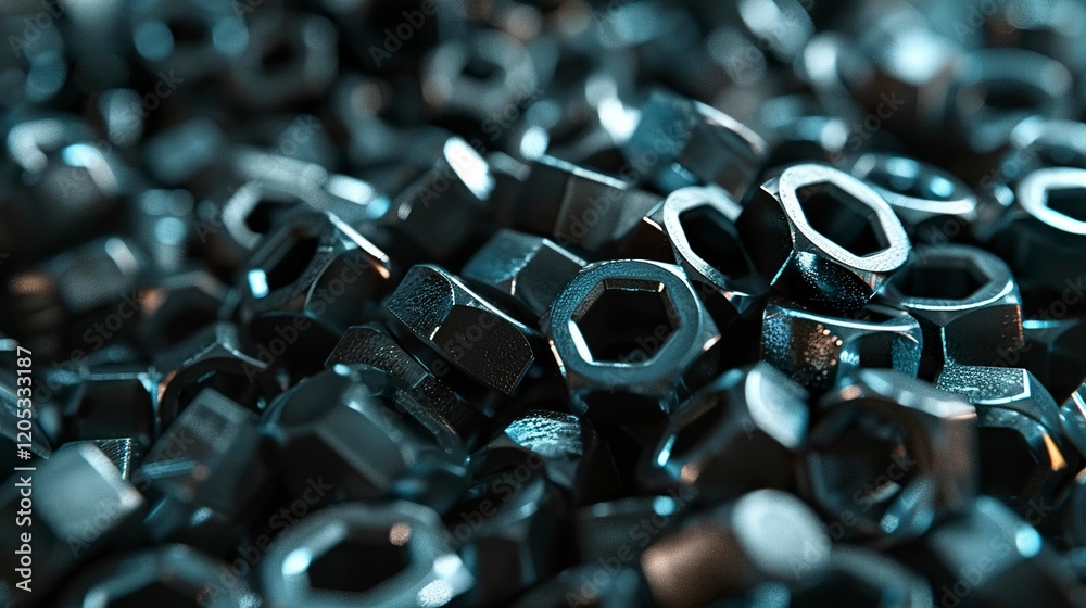 Obraz premium A photo of a pile of hex nuts.