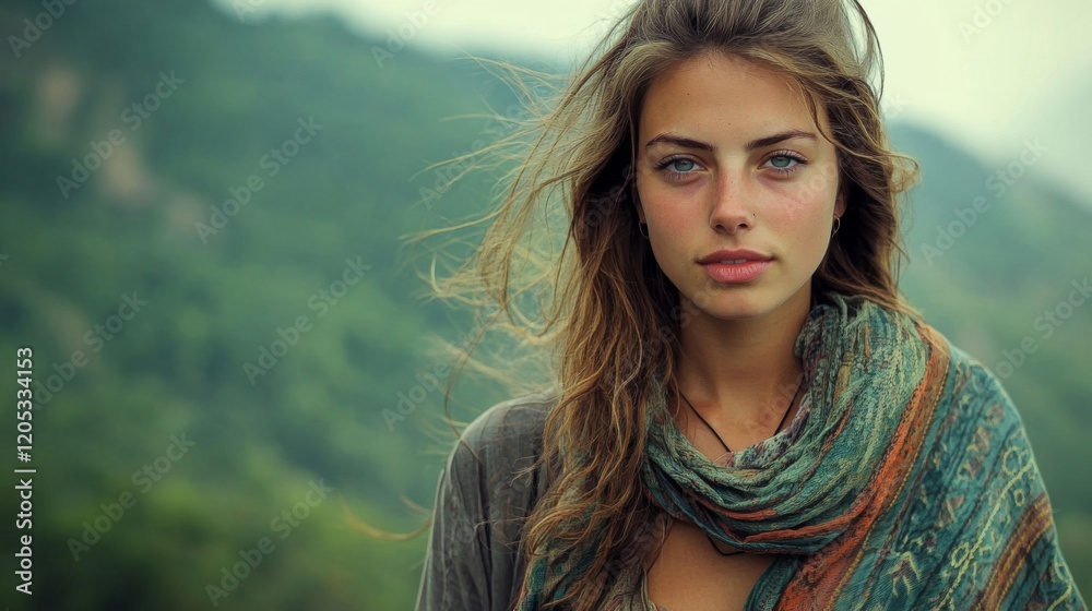Young Woman with Long Hair Posing Outdoors Young Woman with Long Hair Posing Outdoors