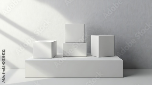Wallpaper Mural Minimalist display of white geometric boxes on a pedestal. Torontodigital.ca