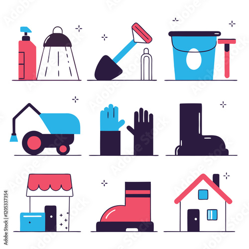 Ultimate Cleaning & Maintenance Icon Set: Black & White home work sign icons tools repair design    