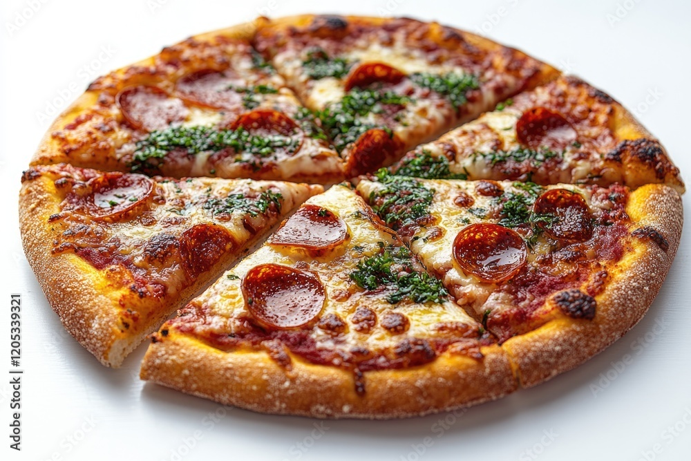 A pepperoni pizza cut into eight slices, perfect for sharing or snacking A pepperoni pizza cut into eight slices, perfect for sharing or snacking
