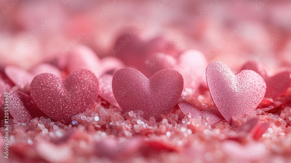 Close-up view of a grouping of bright pink hearts