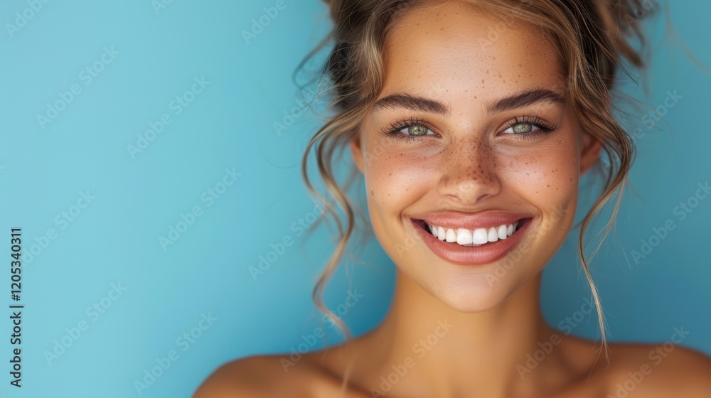 Woman with a smile on her face and her hair in a bun Woman with a smile on her face and her hair in a bun