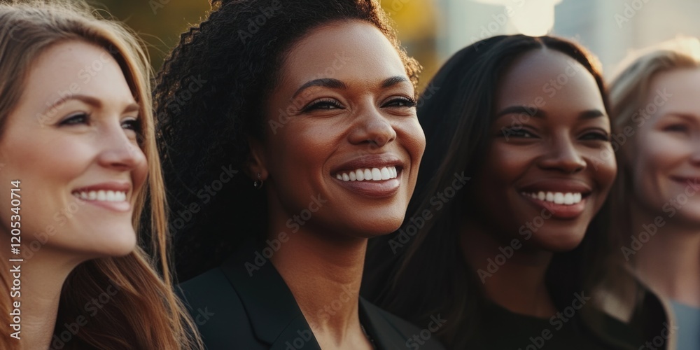 Fototapeta premium A group of women stand side by side, united and strong