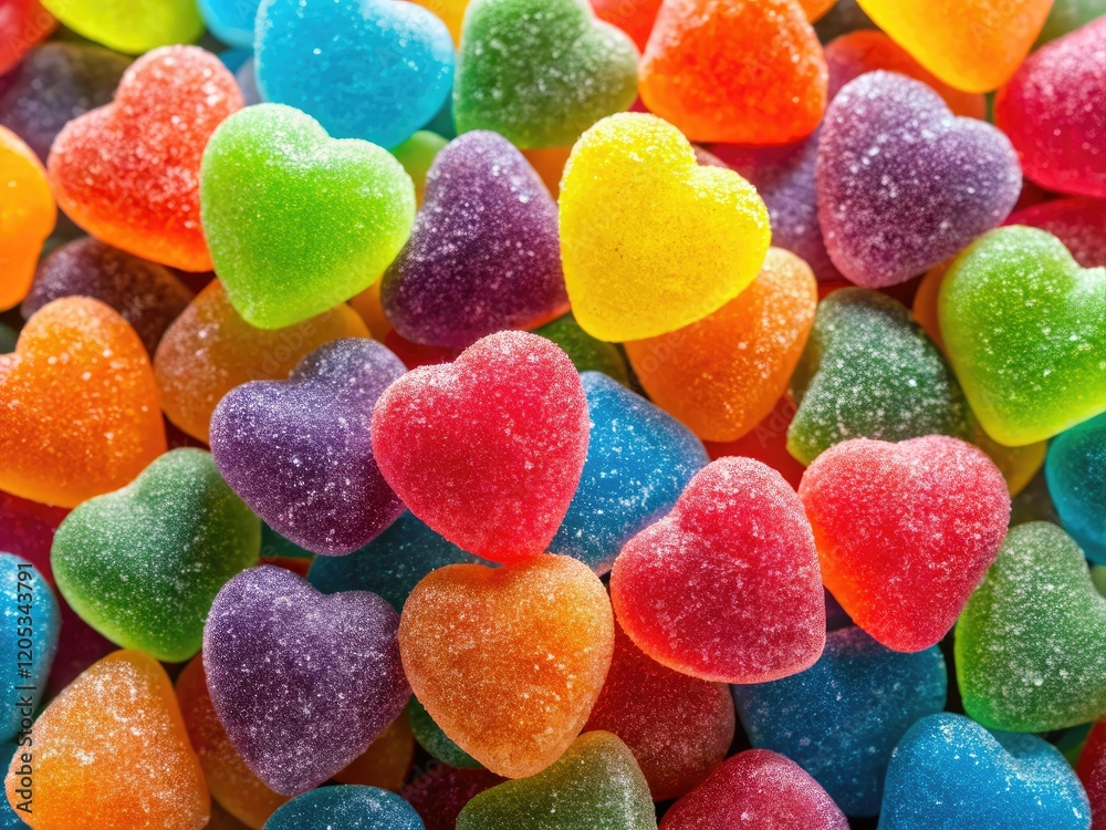 Vibrant jelly hearts fill the frame, a sweet Valentine's Day confectionery backdrop of colorful gummy love. Vibrant jelly hearts fill the frame, a sweet Valentine's Day confectionery backdrop of colorful gummy love.