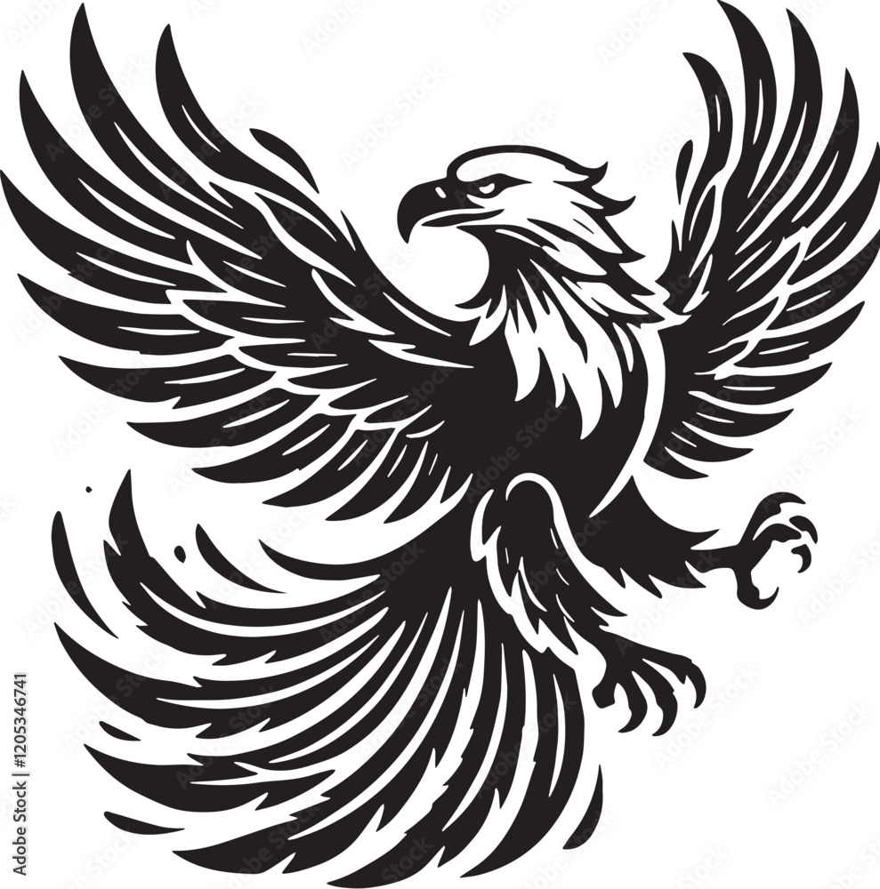 Fototapeta premium Black Color Bald Eagle Silhouette Vector Illustration, Solid White Background. minimal vector design
