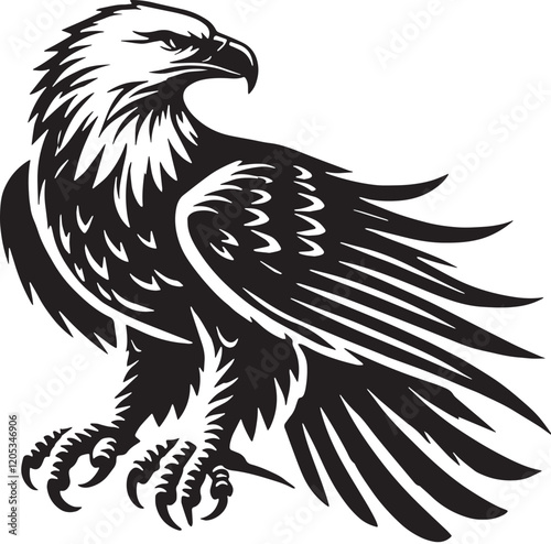 Black Color Bald Eagle Silhouette Vector Illustration, Solid White Background. minimal vector design
