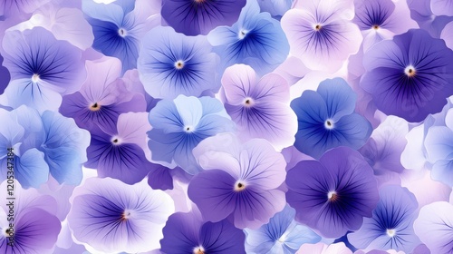 Delicate wild violets in varying shades of purple, intricate seamless pattern, perfect for textiles and background designs