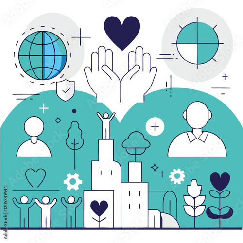 Community & Nonprofit Icons: Black & White Vector Graphics for impactful designs. set ngo aid help  