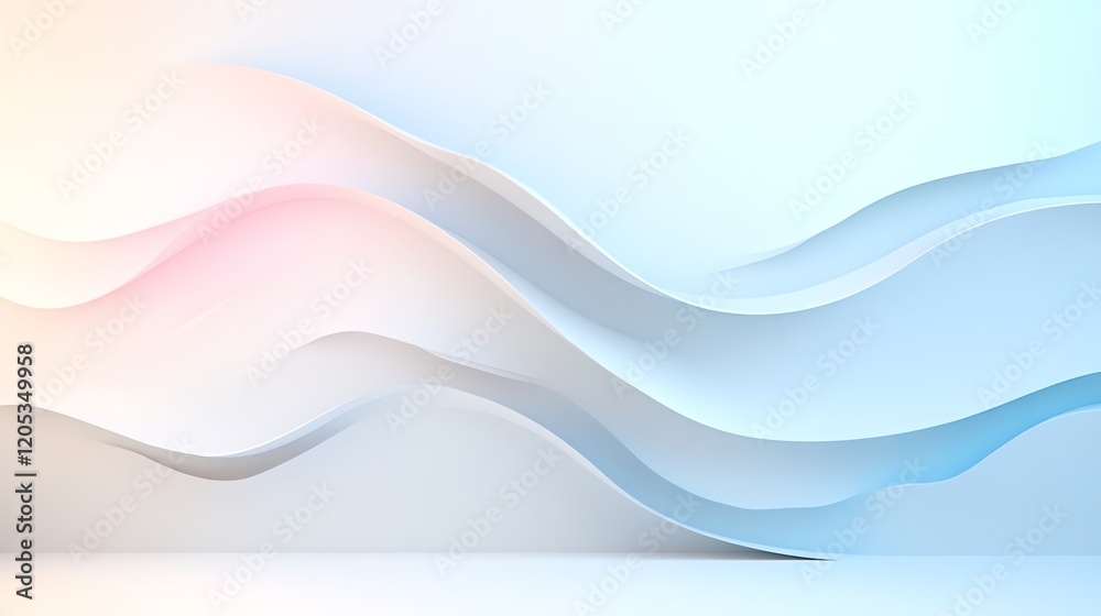 Obraz premium Abstract 3D waves in soft pastel colors create a sense of movement and fluidity, perfect for modern design backgrounds.