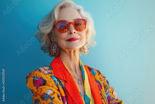 Confident Older Woman with Stylish Sunglasses and Jewelry