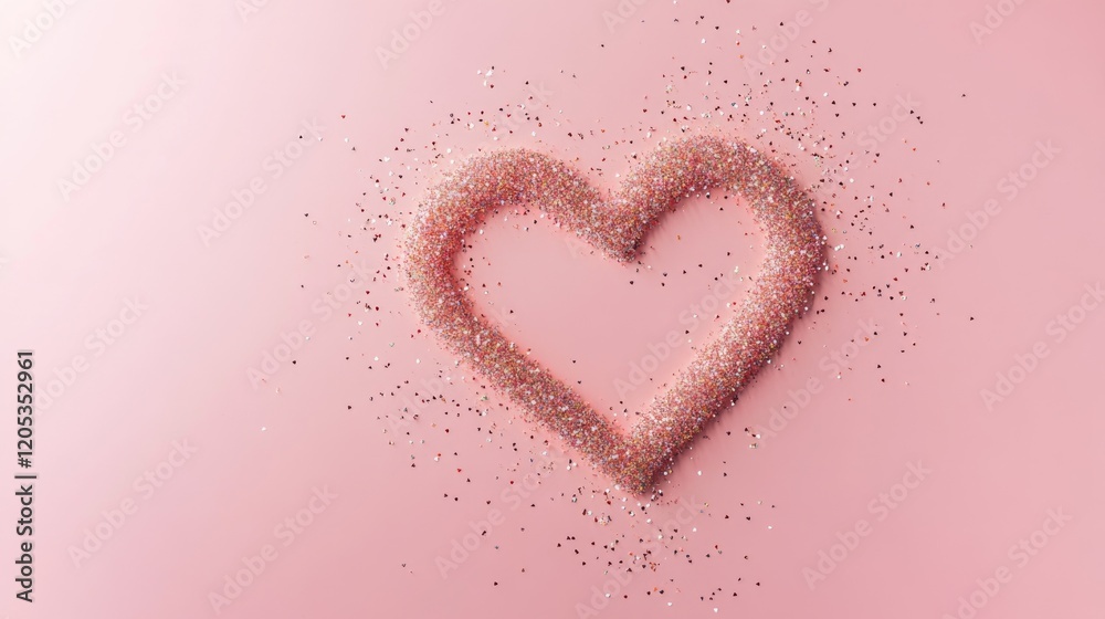 A sparkling heart shape made of glitter on a bright pink background, ideal for Valentine's Day or love-themed designs A sparkling heart shape made of glitter on a bright pink background, ideal for Valentine's Day or love-themed designs