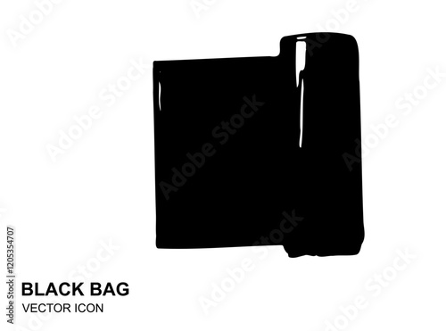 Garbage Bag Icon, Trash Package, Plastic Bin Bags, Black Polyethylene Waste Container