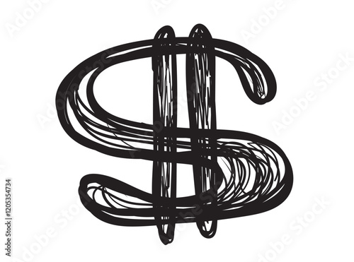 Hand drawn dollar icon, USA currency sign, usd coin symbol, dollars ink drawing, price vector illustration