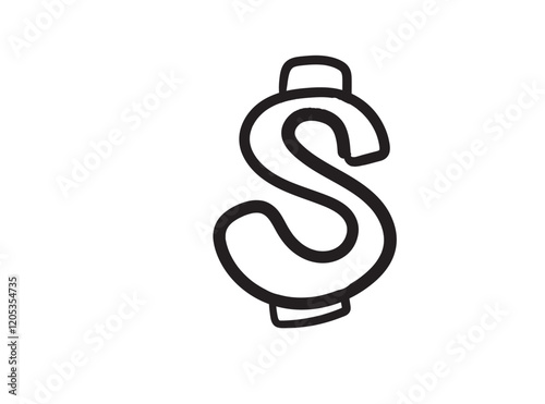 Hand drawn dollar icon, USA currency sign, usd coin symbol, dollars ink drawing, price vector illustration