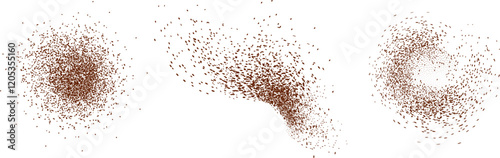  Chocolate and coffee powder, scattered cocoa on a light background. Particles of earth and dust. Brown sand texture.Top view of the cake.
