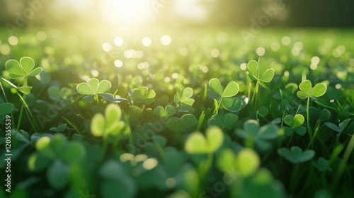 Sunlit Clover Field Green Lush Nature