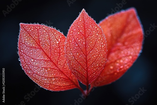 Close-up photo of a leaf with water droplets, suitable for nature or science related concepts photo