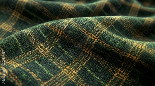 Green and Gold Plaid Fabric Draped Softly