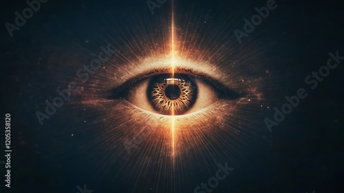 Mystical Eye with Radiant Light Beams Spiritual Vision Divine Power Inner Wisdom photo