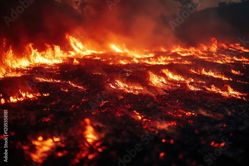 A flame burning in the middle of a grassy area, with no structures or obstacles nearby photo