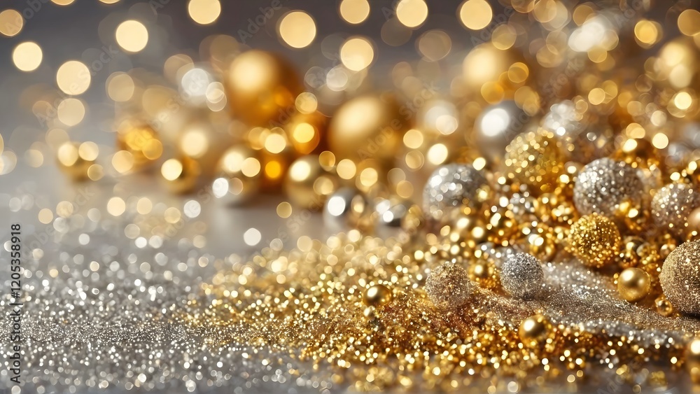 Golden Christmas Lights and Tree with Shiny Holiday Glow, Generative Ai Golden Christmas Lights and Tree with Shiny Holiday Glow, Generative Ai