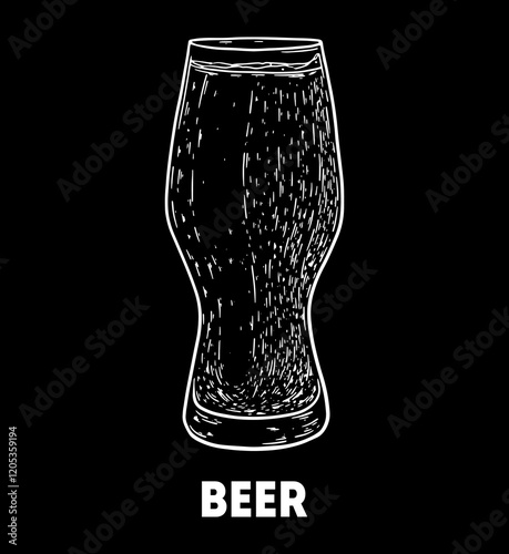 Glass of beer. Hand drawn vector illustration. Chalkboard style