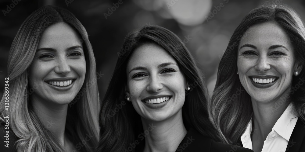Fototapeta premium Three women sitting together, black and white photo