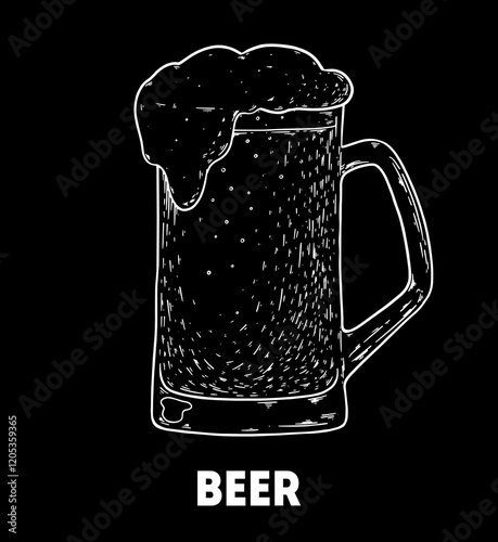 Mug of beer. Hand drawn vector illustration. Beer mug. Chalkboard style