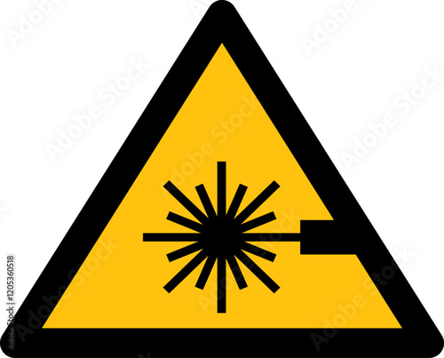 Black and yellow triangle shaped laser beam warning sign. Illustration made January 19th, 2025, Zurich, Switzerland.
