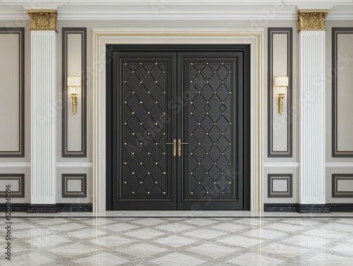 Gate Iron Elegant double doors in a luxurious interior space.