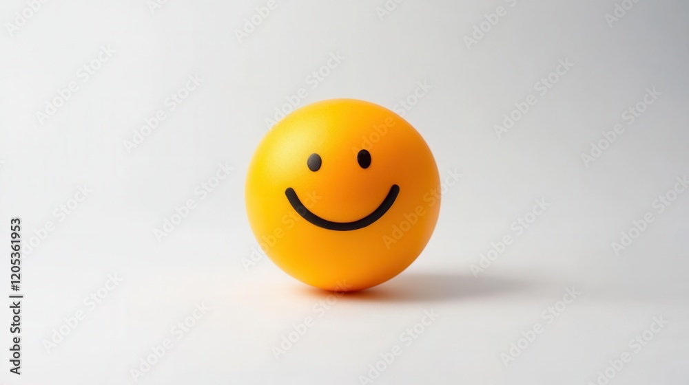 A cheerful yellow ball featuring a smiling face, symbolizing joy and playfulness, suitable for various playful activities.