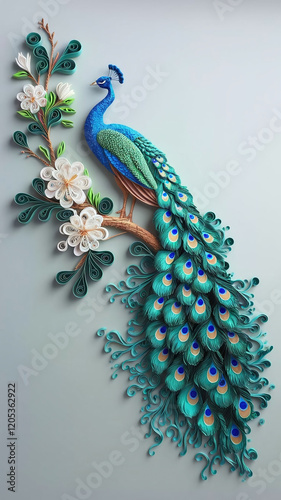 Exquisite paper art of a colorful peacock and flowers, combining intricate designs for stunning craft projects and decor