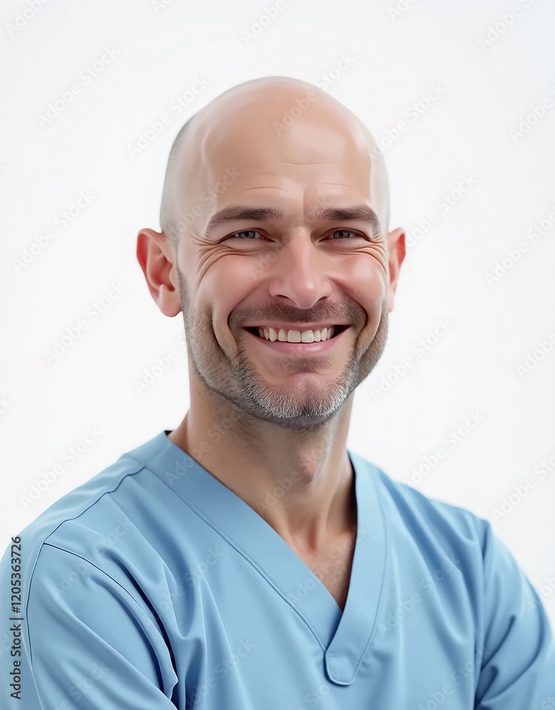Portrait of a middle-aged man cancer survivor smiling isolated on white background. Generate AI Portrait of a middle-aged man cancer survivor smiling isolated on white background. Generate AI