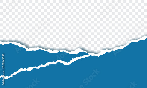 Blue torn paper with torn edges isolated transparent Banner template design decoration background