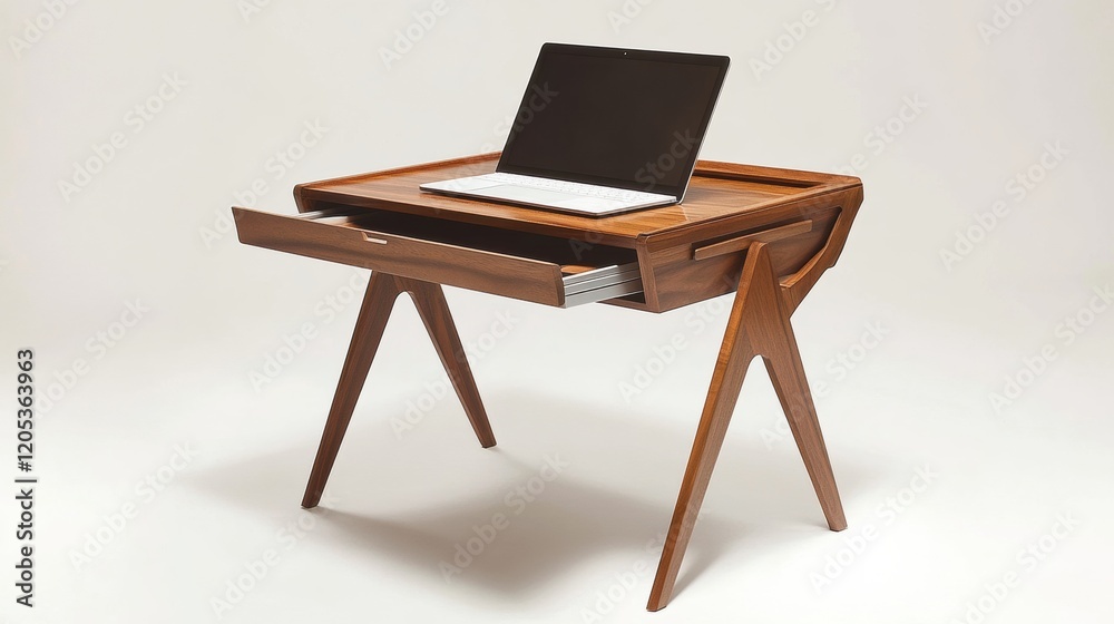 Fototapeta premium Compact minimalist desk for small spaces, featuring foldable elements and built-in storage, styled for practicality and modern aesthetics
