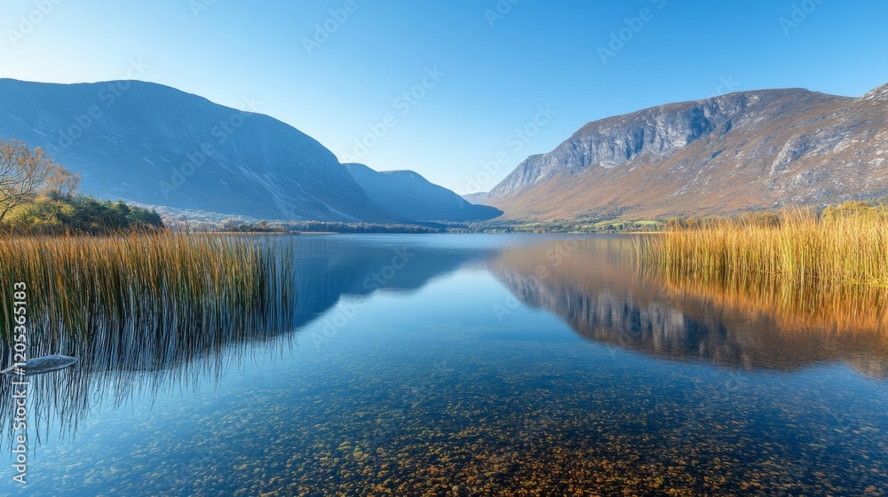 Fototapeta premium Serene Mountain Lake Reflecting Autumn Colors
