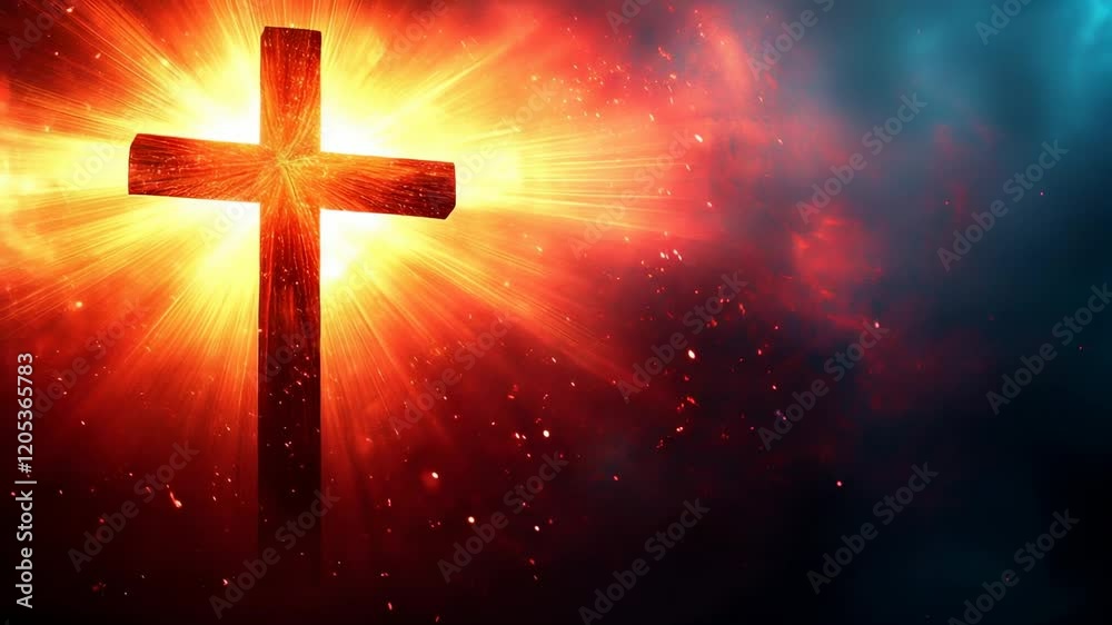 Majestic cross illuminated by bright light in a stunning spiritual moment during night time Majestic cross illuminated by bright light in a stunning spiritual moment during night time