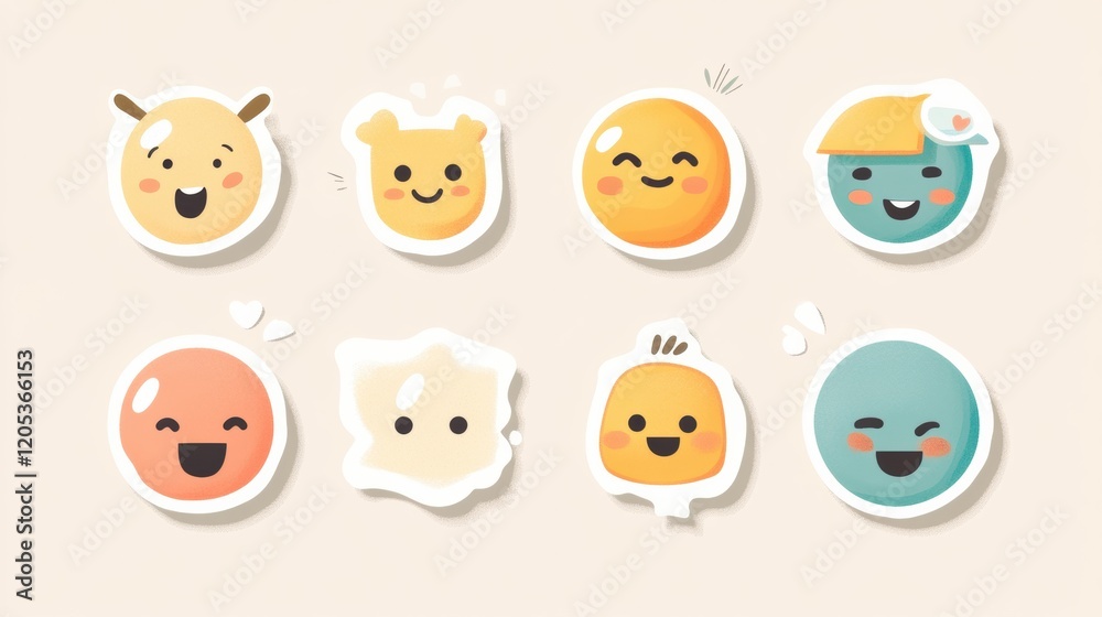 Cozy and warm-tone emoji sticker designs, featuring earthy colors and cute facial expressions, styled for a comforting and relatable appeal Cozy and warm-tone emoji sticker designs, featuring earthy colors and cute facial expressions, styled for a comforting and relatable appeal