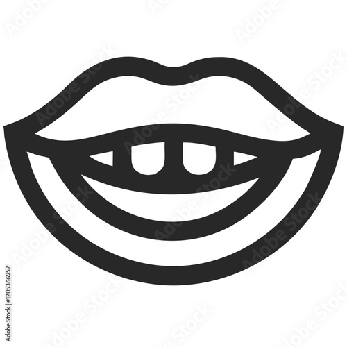 Smiling mouth graphic illustration with teeth in black outline style  