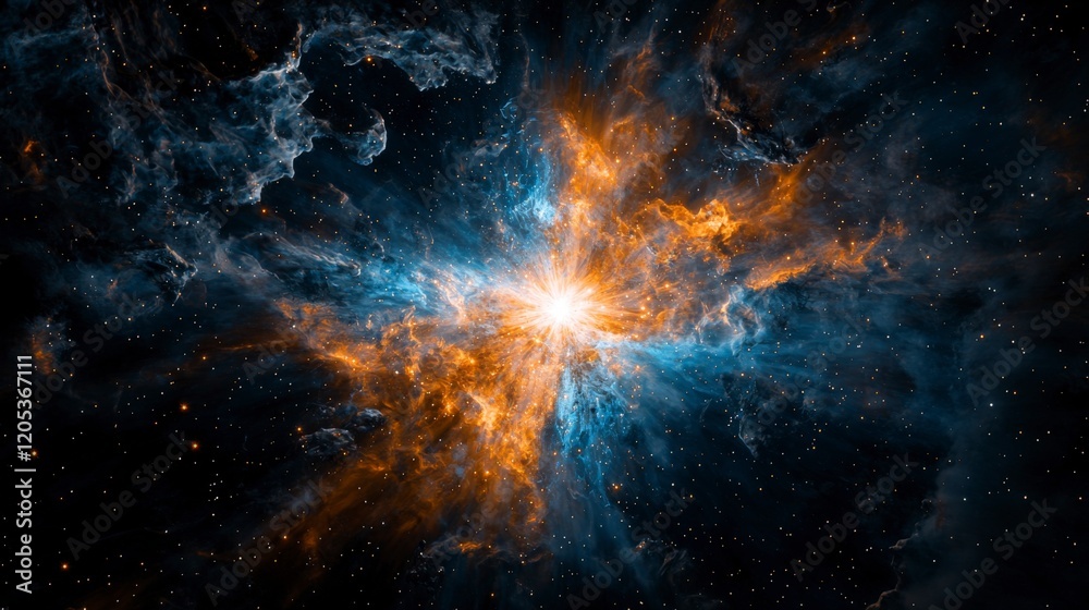 Naklejka premium Radiant supernova explosion in deep space cosmic landscape digital art celestial environment vibrant viewpoint