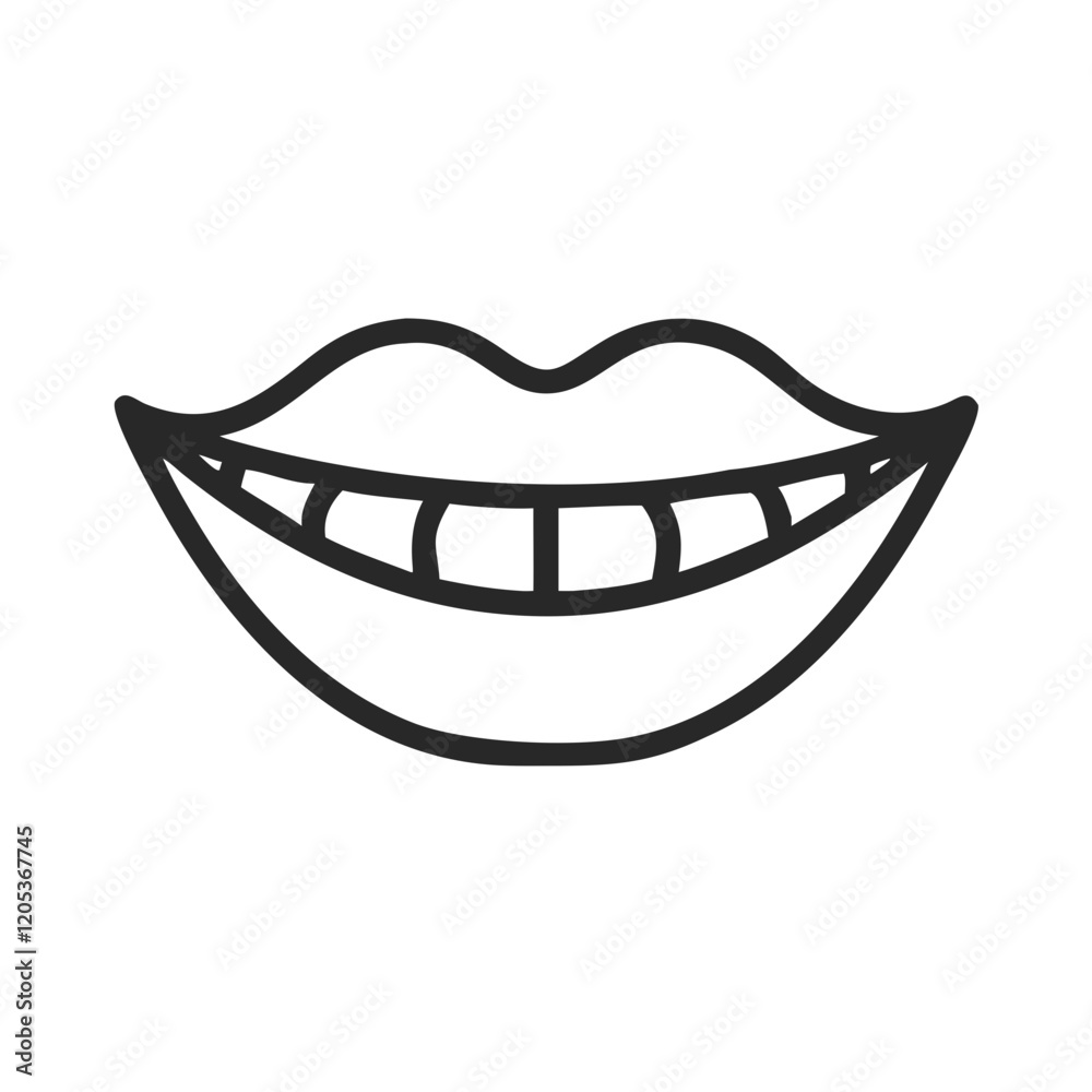 Smiling lips icon in minimalist black and white design Smiling lips icon in minimalist black and white design