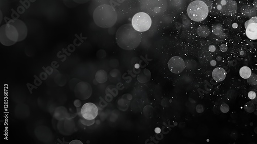 a bokeh of white snow on a black background