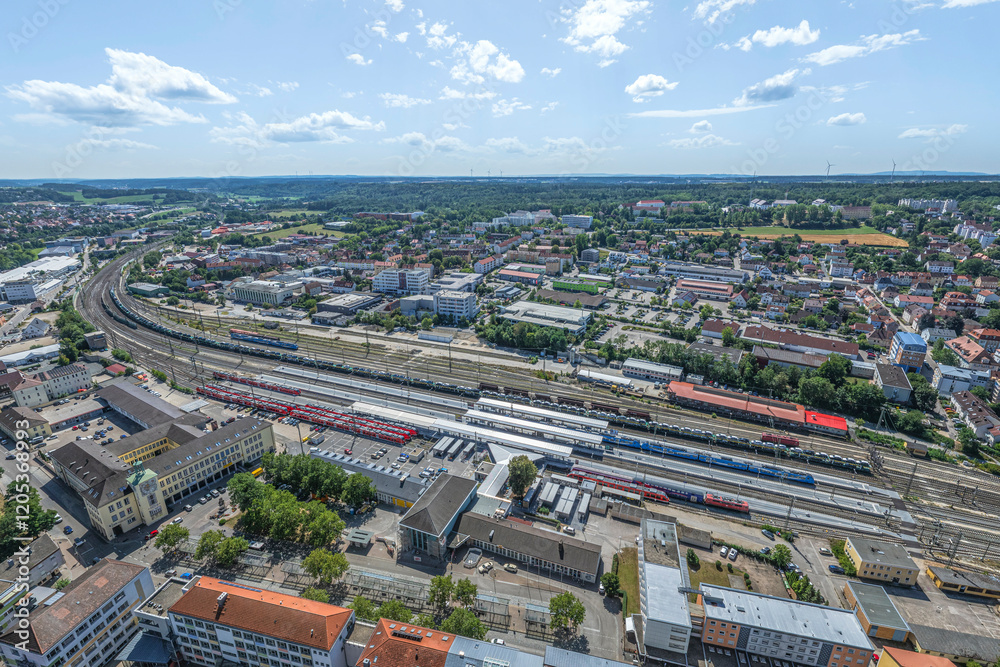 Fototapeta premium Ausblick auf Ansbach, Bezirkshauptstadt von Mittelfranken, im Sommer