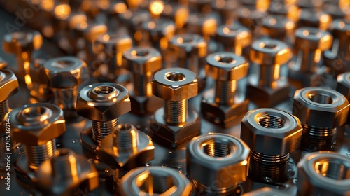 A photo of various sizes of nuts and bolts arranged