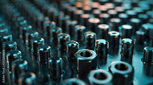 A photo of various sizes of nuts and bolts arranged