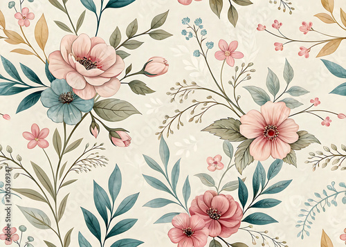 Wallpaper Mural seamless pattern with flowers Torontodigital.ca