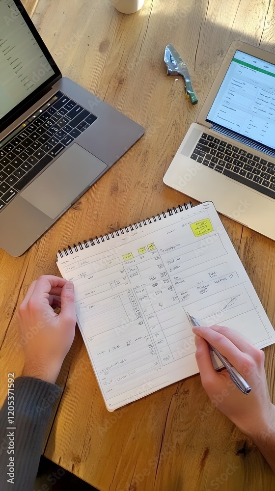 Obraz premium Person Writing in Well-Designed Agenda on a Desktop Workspace